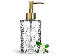 Topsky Glass Soap Dispenser with Gold Plastic Pump, 330ml Liquid Hand Soap Dispenser, Rustproof Pump for Kitchen & Bathroom, Great for Lotions, Essential Oil, Liquid Soaps (Transparent)