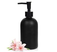 Topsky Glass Soap Dispenser with Plastic Pump, 410ml Liquid Hand Soap Dispenser, Rustproof Pump for Kitchen & Bathroom, Great for Lotions, Essential Oil, Liquid Soaps (Black)