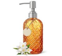 Topsky Glass Soap Dispenser with Siliver Metal Pump - 400ml Liquid Hand Soap Dispenser - Rustproof Pump for Kitchen & Bathroom, Great for Lotions, Essential Oil, Liquid Soaps Orange