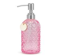 Topsky Glass Soap Dispenser with Siliver Metal Pump - 400ml Liquid Hand Soap Dispenser - Rustproof Pump for Kitchen & Bathroom, Great for Lotions, Essential Oil, Liquid Soaps Pink