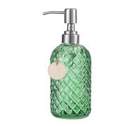 Topsky Glass Soap Dispenser with Siliver Metal Pump - 400ml Liquid Hand Soap Dispenser - Rustproof Pump for Kitchen & Bathroom, Great for Lotions, Essential Oil, Liquid Soaps Green