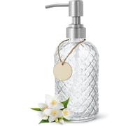 Topsky Glass Soap Dispenser with Silver Metal Pump 400ml Transparent | Refillable Liquid Hand Soap Dispenser, Rustproof Pump for Kitchen & Bathroom, Great for Lotions, Essential Oil, Liquid Soaps