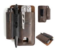 Topstache Leather Multitool Sheath with Belt Clip - Multitool Holster for Belt - EDC Belt Organizer Fits Multitool, Flashlight, Pen - Leather Multitool Pouch - Leather Multitool Holder, Darkbrown