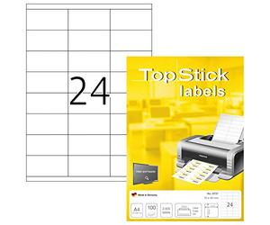 TopStick 8737 Multi-Purpose Labels, 24 Labels Per A4 Sheet, 70 x 35 mm, 24000 Labels, Self Adhesive, Stickers for Laser and Inkjet Printers, White