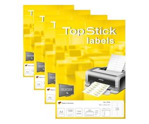 TopStick 8756 Address Mailing Labels, 16 Labels Per A4 Sheet, 99.1 x 33.9 mm, 1600 Labels, Self Adhesive, Stickers for Laser and Inkjet Printers, White (Pack of 4)