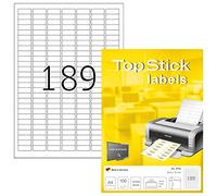 TopStick Self Adhesive Multipurpose Labels, 189 Labels per A4 Sheet, 100 Sheets, 25.4 x 10 mm, 18900 Labels, Blank Universal Labels Stickers, Sticky Labels for Laser & Inkjet Printer, White