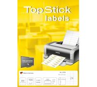 TopStick Self Adhesive Address Labels, 24 Labels per A4 Sheet, 100 Sheets, 70 x 37 mm, 2400 Labels, Blank Mailing Labels Stickers, Sticky Labels for Laser & Inkjet Printer, White