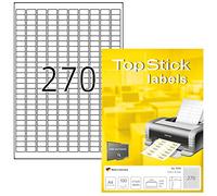 TopStick Self Adhesive Multipurpose Labels, 270 Labels per A4 Sheet, 100 Sheets, 17.8 x 10 mm, 27000 Labels, Blank Universal Labels Stickers, Sticky Labels for Laser & Inkjet Printer, White