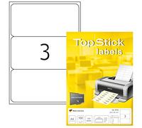 TopStick Self Adhesive Multipurpose Labels, 3 Labels per A4 Sheet, 100 Sheets, 200 x 95 mm, 300 Labels, Blank Universal Labels Stickers, Sticky Labels for Laser & Inkjet Printer, White