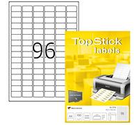 TopStick Self Adhesive Multipurpose Labels, 96 Labels per A4 Sheet, 100 Sheets, 30.5 x 16.9 mm, 9600 Labels, Blank Universal Labels Stickers, Sticky Labels for Laser & Inkjet Printer, White