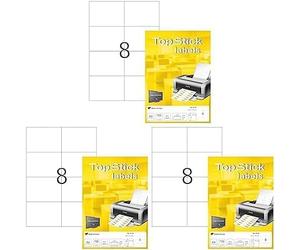 TopStick Self Adhesive Multi-Purpose Labels, 8 Labels Per A4 Sheet, 800 Labels for Laser and Inkjet Printers, Large, 105 x 74 mm (8716), White (Pack of 3)