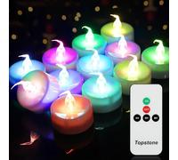Topstone Color Changing LED Tealight Candles with Remote Control and Timer, Battery Operated, Flameless, Pack of 12