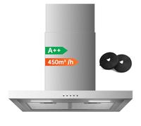 TopStrong 60cm Cooker Hood Wall Mounted, 450m³/h T-Shape Extractor Fan Kitchen, 3-Speed Mechanical Control Brushless Motor, 430 Stainless Steel, LED, Recirculating & Ducted Vent Hood