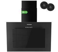 TopStrong Cooker Hood 60cm, Class A++ Extractor Fan Kitchen with Carbon Filters, Wall Mounted Extractor Hood with Recirculating & Ducting System, 3 Speed Black Painting & Tempered Glass, LED Lights