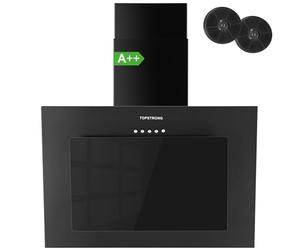 TopStrong Cooker Hood 60cm, Class Extractor Fan Kitchen with Carbon Filters, Wall Mounted Extractor Hood with Recirculating & Ducting System, 3 Speed Black Painting & Tempered Glass, LED Lights