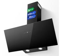 TopStrong Cooker Hood 90cm, 600 m³/h Extractor Fan kitchen, Wall-Mounted Extractor Hood, A++ Energy Efficiency, Touch Control, 58 dB, Recirculating & Ducting System, Black