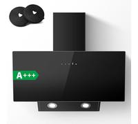 TopStrong Cooker Hood 90cm, Extractor Fan kitchen, Wall-Mounted Extractor Hood Kitchen Hood, 450 m³/h, Touch Control, 3 Speed + Booster, Recirculating & Ducting System, Black