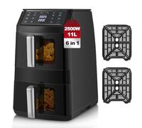 TopStrong Dual Air Fryer, Double Stack Air Fryer with Visual Window, 6 Functions-Air Fry, Air Roast, Bake, Broil, Reheat, Dehydrate, Dishwasher Safe Non-Stick Baskets, 2500W, Family Size(11L)