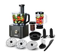 TopStrong Food Processor, 11-in-1 Food processor and Blender with Chopping Blending Kneading Grinding Whisking Juicing, 3 Speeds Plus Pulse, 3.2 L Bowl and 1.5L Jug Blender, Grey, 1100W