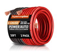 TOPSTRONGGEAR 4 Gauge 50ft Black & Red Power/Ground Wire - True 4 AWG, Extreme Heat Tested, Copper Clad Aluminum (CCA) - Compatible with All Devices Requiring Power/Ground Wires