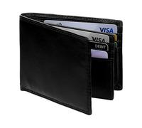 TOPSUM LONDON Genuine Leather RFID Blocking Bifold Wallet for Men - Luxury Designer Cardholder with Zip Coin Pocket, 9 Card Slots, ID Window, Gift Box (Art #4015) (Black)