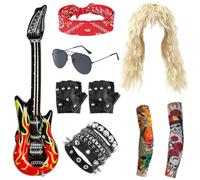 Topsvllcly 7 Pcs Rockstar Costume 70s 80s 90s Rocker Costumes for Men and Women Punk Costume Halloween Cosplay Accessories