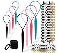 Topsy Hair Tail Tools Set,TsMADDTs Hair Braiding Tool Set 8PCS Topsy Tail Tools 8PCS French Centipede Braiders for French Twist Plait Ponytail 10PCS Black Hair Ties Bulk