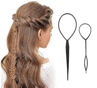 Topsy Tail Hair Styling Kit, 2 Piece Plastic French Braid Loop Tools for Women & Girls, DIY Ponytail Maker Hair Braiding Accessories, Black