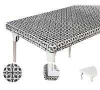 TopTableCloth 8ft 96 x 30 inch Black Patterned Plastic Rectangle Tablecloths Elastic Corner Vinyl Christmas Tablecloth Fitted Rectangular Folding Picnic Table Cover Party Home Thanksgiving
