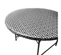TopTableCloth Fits Tables up to 55" to 60" Inch Round Tablecloth Elastic Black Patterned Large Round TableCover Wedding Plastic Vinyl Fitted Table Cloth Flannel Backing Holidays Xmas Outdoor Party