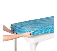TopTableCloth Fitted Square Tablecloth Vinyl White & Blue Checkered 34 x 34 in Christmas Card Table Cloth Elastic Corner for Folding Table Cover Picnic Birthday Camping Garden Banquet Outdoor Indoor