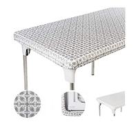 TopTableCloth Table Cover Silver Patterned Elastic on The Corner for Folding Table 6 ft 30 x 72 inch Waterproof Elastic Edge Fitted Stay Put Table Cloth for Travel Christmas Picnics Parties Outdoor