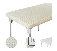 TopTableCloth Table Cover Yellow Gold Patterned Elastic Vinyl Christmas Tablecloth rectangular for folding table 4 ft 24 x 48 inch Waterproof Fitted Outdoor Table Cloths Rectangle Camping Picnic Party