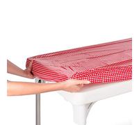 TopTableCloth Tablecloth for Camping Picnic Red & White Checkered 6 Foot 30" x 72" Table Cover Elastic Corner Plastic Vinyl Flannel Waterproof Fitted Rectangular for Folding Table