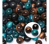 TOPTAN 100 Pieces 15mm Round Wooden Beads for Macrame Craft, Mixed Teal, Coffee, Black & Brown, 6mm Hole for Garlands Home Decor