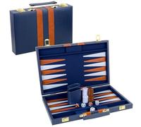 TOPTAN Backgammon Set 2 Players Classic Backgammon Sets for Adults Board Game with Premium PU Leather Case Portable and Travel Backgammon Set (Navy, 15inch)