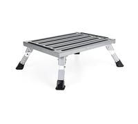Topteng Folding Aluminum Platform RV Step Stool with 4 Adjustable Heights 7.8-9 Inch, 19x12 Inch Non-Slip Surface, fit for RV Trailer Truck SUV Camping Kitchen, Silver Aluminum Alloy Step Stool
