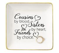 Topthink Cousins by Blood,Sisters by Heart,Friends by Choice-Ceramic Jewelry Holder Ring Dish Trinket Tray-Birthday Graduation Wedding Christmas Gifts for Cousin,Women,Girls,Her