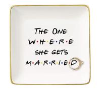 Topthink The One Where She Gets Married-Gift for Women-Engagement-Bride to Be-Newly Engaged-Bridal Shower Gift for Bride-Bachelorette Party Present-Ceramic Jewelry Holder Ring Dish Trinket Tray