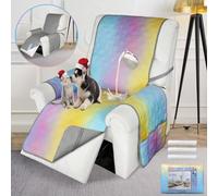Topthumbs Waterproof Recliner Slipcovers 23in Reversible Sofa Covers Reusable Chair Covers for Living Room Small Couch Cover for Single Seat Furniture Protector Geometric Patchwork Rainbow Ombre+Gray