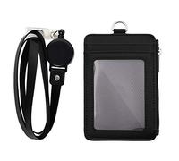 TOPTIE Badge Holder with Zipper, 5 Card Slots & 20" Retractable Lanyard | PU Leather, Clear Id Window, Open Card Slot, 3 Back Slots, Zipper Pocket, Detachable Lanyard, Durable Hardware