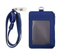 TOPTIE Badge Holder with Zipper, 5 Card Slots & 20" Retractable Lanyard | PU Leather, Clear Id Window, Open Card Slot, 3 Back Slots, Zipper Pocket, Detachable Lanyard, Durable Hardware
