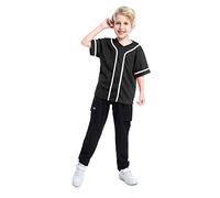 TOPTIE Boys Baseball Jersey, Kids Button Down Jersey T-Shirt Softball-Black White-4T