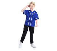 TOPTIE Boys Baseball Jersey, Kids Button Down Jersey T-Shirt Softball-Blue White-8T