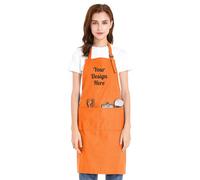 TOPTIE Custom Embroidered Unisex Bib Apron, Cotton Canvas Adjustable Chef Cooking Apron with Pockets-Orange-XL