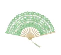 TOPTIE Green Lace Fan, Bamboo Lace Folding Fan, Elegant Cotton Fabric Hand Fans for Women with Bamboo Staves and Silk Tassels, Perfect for Wedding, Party, Halloween Decoration