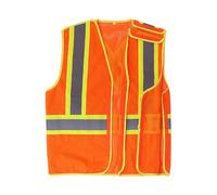 TOPTIE High Visibility Two-tone Mesh 5 Points Break Away Safety Vest Reflective Back X Pattern Inside Pocket Tear Away-Orange-M