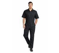 TOPTIE Men's Short-Sleeve Coverall Work Jumpsuit Lightweight with Zipper Front Elastic Waist, Black Coverall