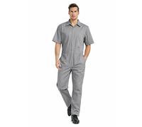 TOPTIE Men's Short-Sleeve Coverall Work Jumpsuit Lightweight with Zipper Front Elastic Waist, Gray Coverall