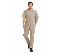 TOPTIE Men's Short-Sleeve Coverall Work Jumpsuit Lightweight with Zipper Front Elastic Waist, Khaki Coverall